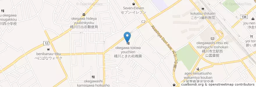 Mapa de ubicacion de 桶川ときわ幼稚園 en 日本, 埼玉県, 桶川市.