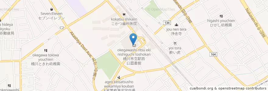 Mapa de ubicacion de 桶川市立駅西口図書館 en Jepun, 埼玉県, 桶川市.