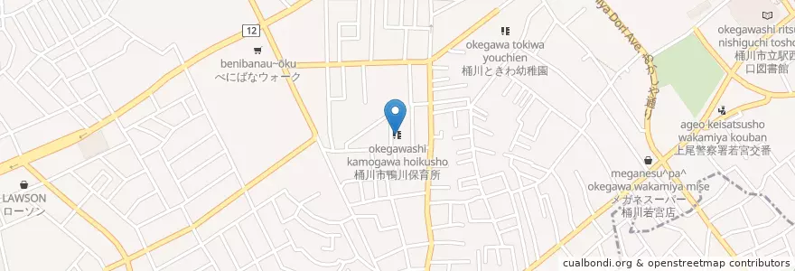 Mapa de ubicacion de 桶川市鴨川保育所 en Jepun, 埼玉県, 桶川市.