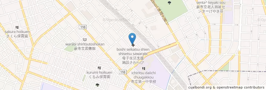 Mapa de ubicacion de 母子生活支援施設さわらび en 日本, 埼玉県, 蕨市.