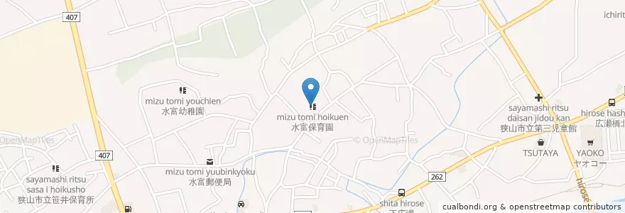 Mapa de ubicacion de 水富保育園 en 日本, 埼玉県, 狭山市.