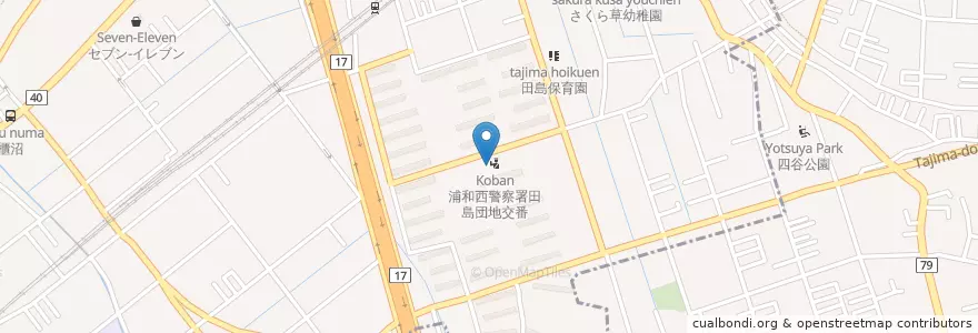 Mapa de ubicacion de 浦和田島郵便局 en Japonya, 埼玉県, さいたま市, 桜区.