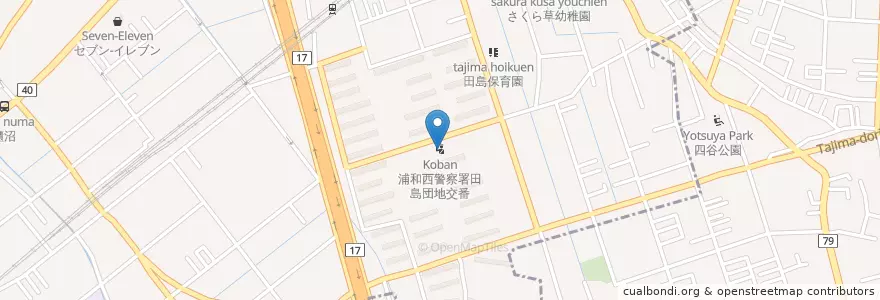 Mapa de ubicacion de 浦和西警察署田島団地交番 en 일본, 사이타마현, さいたま市, 桜区.