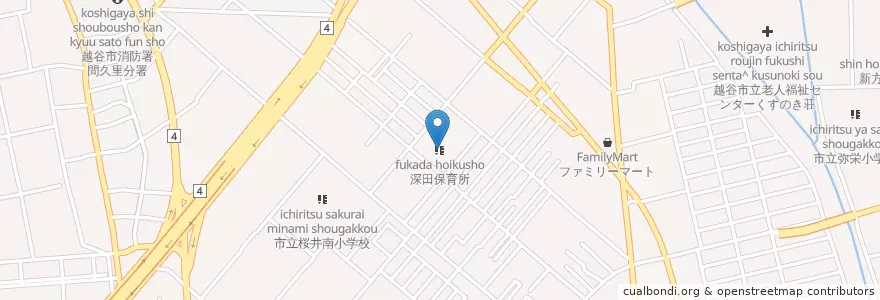 Mapa de ubicacion de 深田保育所 en Japão, 埼玉県, 越谷市.