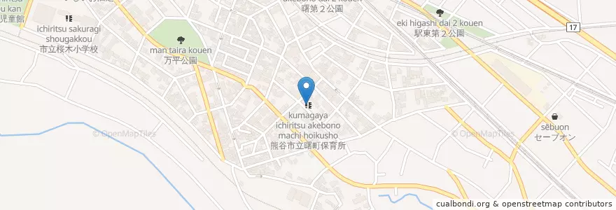 Mapa de ubicacion de 熊谷市立曙町保育所 en 일본, 사이타마현, 熊谷市.