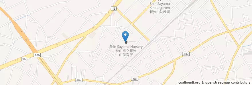 Mapa de ubicacion de 狭山市立新狭山保育所 en 日本, 埼玉県, 狭山市.