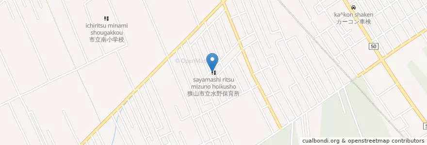 Mapa de ubicacion de 狭山市立水野保育所 en اليابان, 埼玉県, 狭山市.