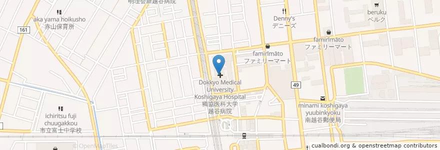Mapa de ubicacion de 獨協医科大学越谷病院 en 일본, 사이타마현, 越谷市.