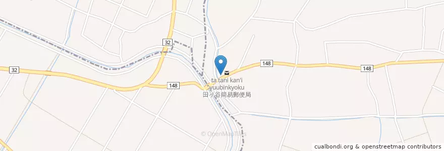 Mapa de ubicacion de 田ヶ谷簡易郵便局 en Japão, 埼玉県, 加須市.