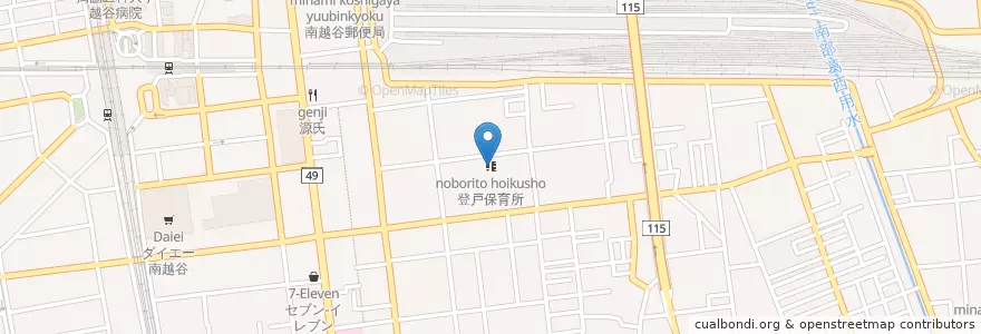 Mapa de ubicacion de 登戸保育所 en 일본, 사이타마현, 越谷市.