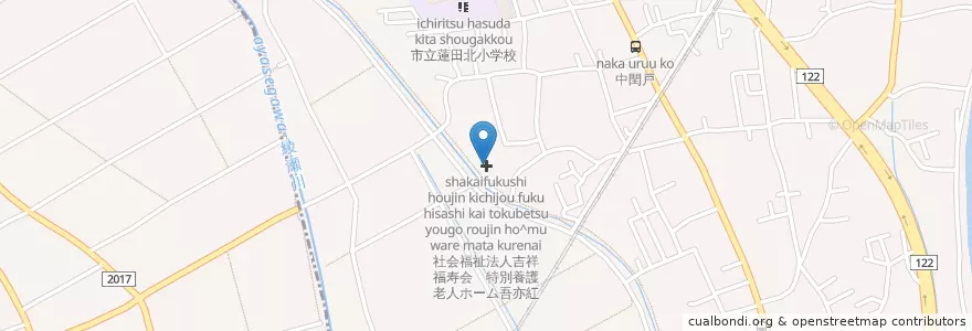 Mapa de ubicacion de 社会福祉法人吉祥福寿会　特別養護老人ホーム吾亦紅 en Japan, Saitama Prefecture, Hasuda.