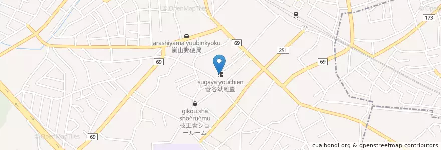 Mapa de ubicacion de 菅谷幼稚園 en 日本, 埼玉県, 比企郡, 嵐山町.