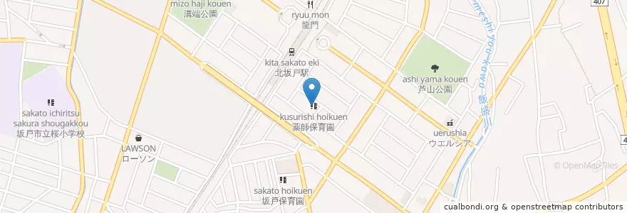 Mapa de ubicacion de 薬師保育園 en 日本, 埼玉県, 坂戸市.