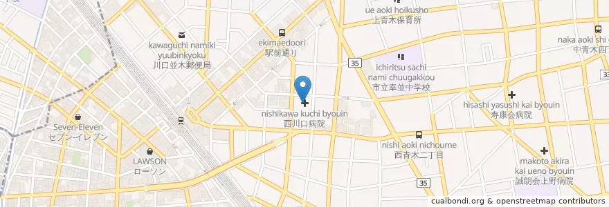 Mapa de ubicacion de 西川口病院 en Japonya, 埼玉県, 川口市.