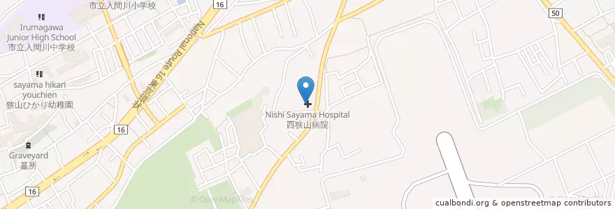 Mapa de ubicacion de 西狭山病院 en اليابان, 埼玉県, 狭山市.