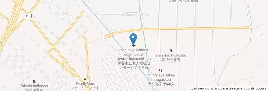 Mapa de ubicacion de 越谷市立老人福祉センターくすのき荘 en 日本, 埼玉県, 越谷市.