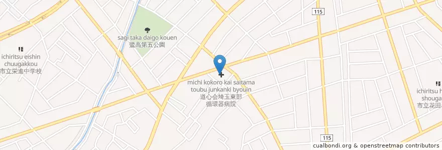 Mapa de ubicacion de 道心会埼玉東部循環器病院 en Japão, 埼玉県, 越谷市.