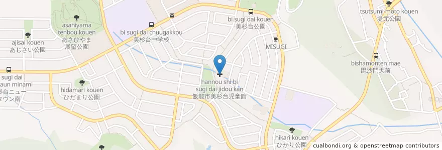 Mapa de ubicacion de 飯能市立美杉台保育所 en 日本, 埼玉県, 飯能市.