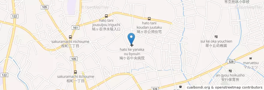 Mapa de ubicacion de 鳩ケ谷中央病院 en 일본, 사이타마현, 川口市.