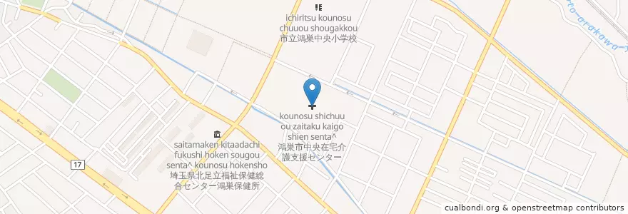 Mapa de ubicacion de 鴻巣市中央在宅介護支援センター en Japon, Préfecture De Saitama, 鴻巣市.