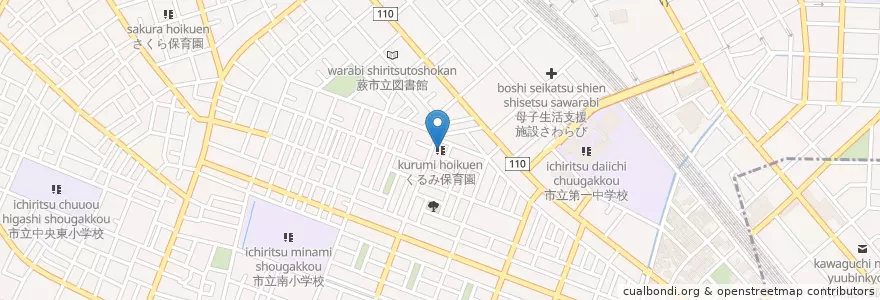 Mapa de ubicacion de くるみ保育園 en 日本, 埼玉県, 蕨市.