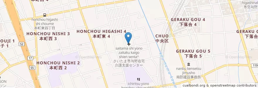 Mapa de ubicacion de さいたま市与野在宅介護支援センター en اليابان, 埼玉県, さいたま市, 中央区.