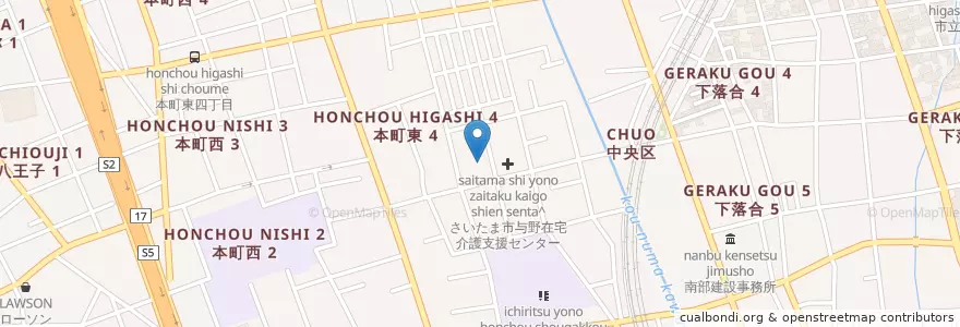 Mapa de ubicacion de さいたま市与野本町デイサービスセンター en 日本, 埼玉県, さいたま市, 中央区.