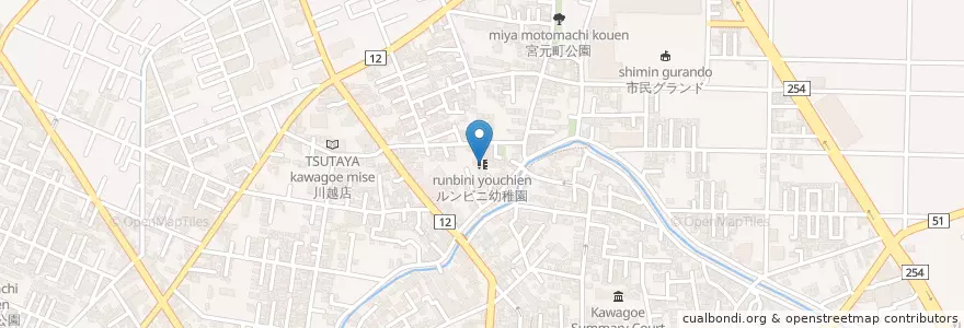 Mapa de ubicacion de ルンビニ幼稚園 en Giappone, Prefettura Di Saitama, 川越市.