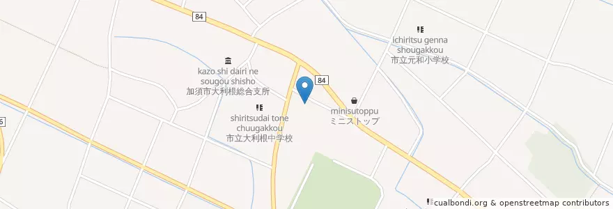 Mapa de ubicacion de 埼玉東部消防組合消防局 加須消防署 大利根分署 en Japan, Saitama Prefecture, Kazo.