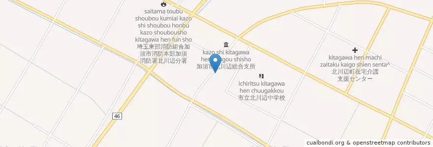 Mapa de ubicacion de 加須警察署北川辺交番 en Japon, Préfecture De Saitama, Kazo.