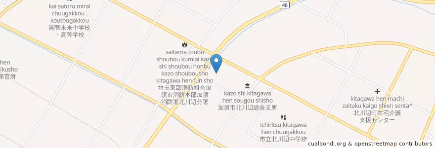 Mapa de ubicacion de 加須市立北川辺図書館 en Japão, 埼玉県, 加須市.