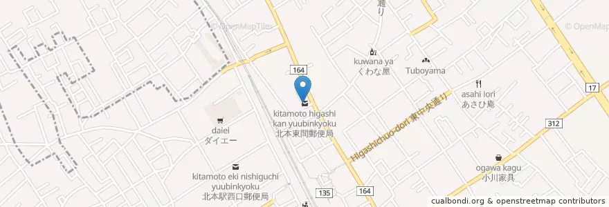 Mapa de ubicacion de 北本東間郵便局 en 日本, 埼玉县, 北本市.