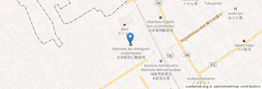 Mapa de ubicacion de 北本駅西口郵便局 en Japão, 埼玉県, 北本市.