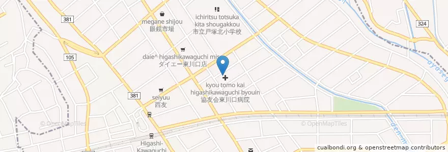 Mapa de ubicacion de 協友会東川口病院 en Japonya, 埼玉県, 川口市.