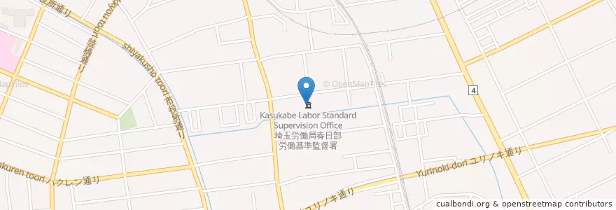 Mapa de ubicacion de 埼玉労働局春日部労働基準監督署 en Japon, Préfecture De Saitama, 春日部市.