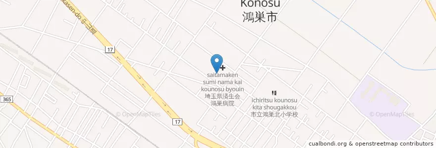 Mapa de ubicacion de 埼玉県済生会鴻巣病院 en Japão, 埼玉県, 鴻巣市.