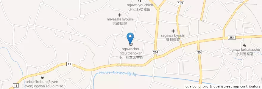 Mapa de ubicacion de 小川町立図書館 en Japan, Präfektur Saitama, 比企郡, 小川町.