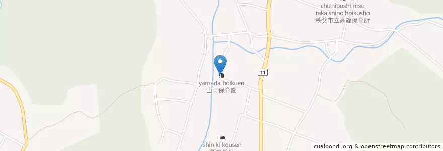 Mapa de ubicacion de 山田保育園 en 日本, 埼玉県, 秩父市.