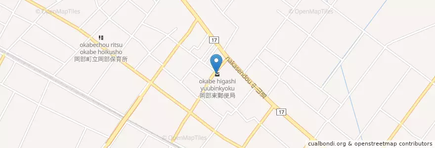 Mapa de ubicacion de 岡部東郵便局 en Japão, 埼玉県, 深谷市.