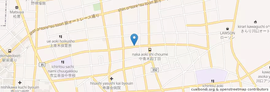 Mapa de ubicacion de 川口青木五郵便局 en 日本, 埼玉县, 川口市.