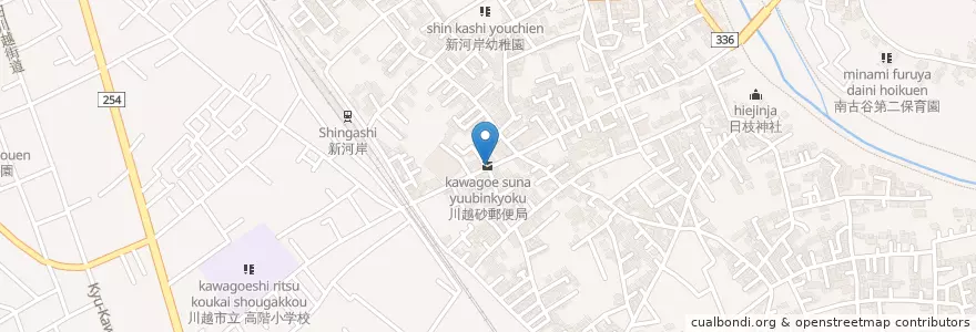 Mapa de ubicacion de 川越砂郵便局 en Japan, Präfektur Saitama, 川越市.