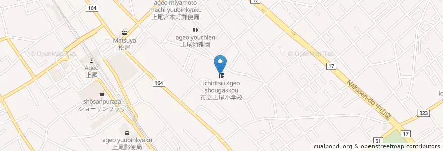 Mapa de ubicacion de 市立上尾小学校 en 日本, 埼玉县, 上尾市.