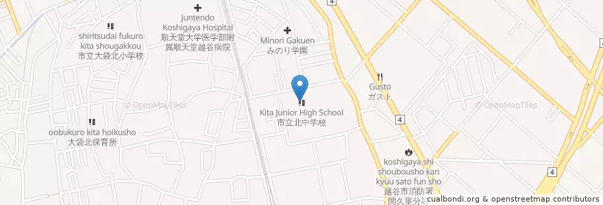 Mapa de ubicacion de 越谷市立北中学校 en Jepun, 埼玉県, 越谷市.