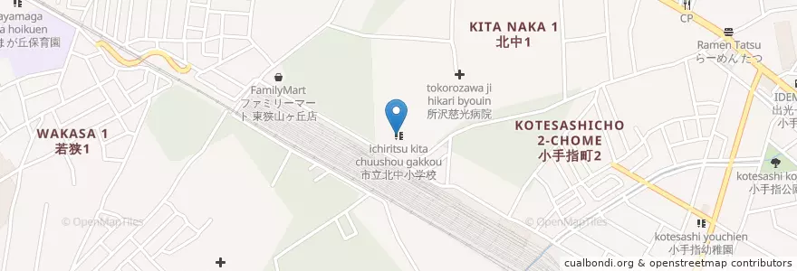 Mapa de ubicacion de 市立北中小学校 en Giappone, Prefettura Di Saitama, 所沢市.