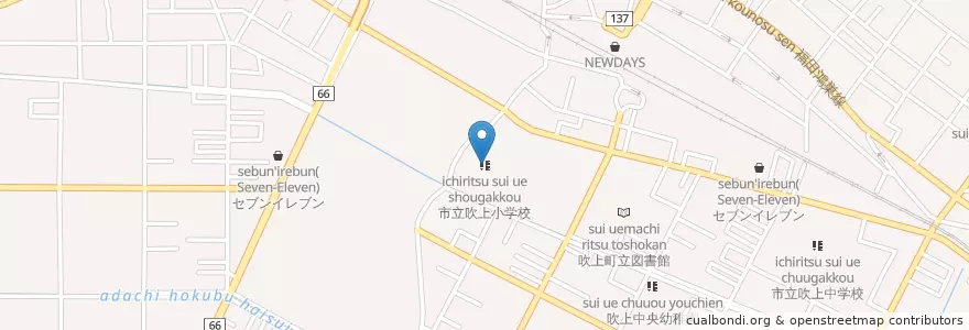 Mapa de ubicacion de 鴻巣市立吹上小学校 en Japão, 埼玉県, 鴻巣市.