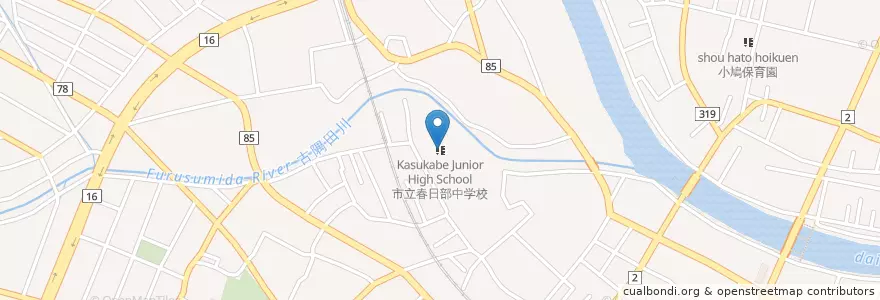 Mapa de ubicacion de 春日部市立春日部中学校 en Japonya, 埼玉県, 春日部市.