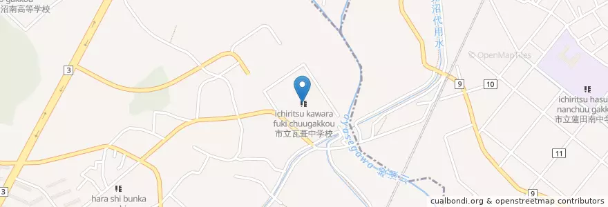 Mapa de ubicacion de 上尾市立瓦葺中学校 en 日本, 埼玉県, 上尾市.