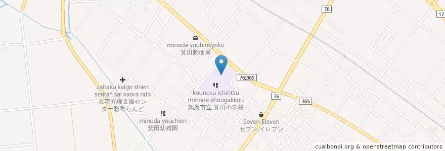 Mapa de ubicacion de 市立箕田小学校 en Japão, 埼玉県, 鴻巣市.