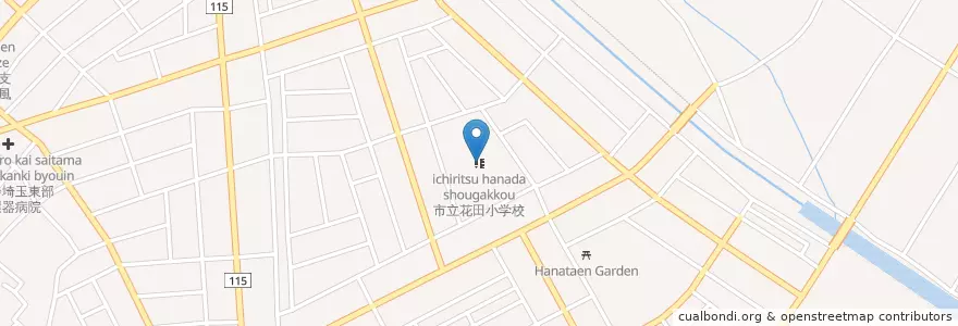 Mapa de ubicacion de 越谷市立花田小学校 en Япония, Сайтама, 越谷市.