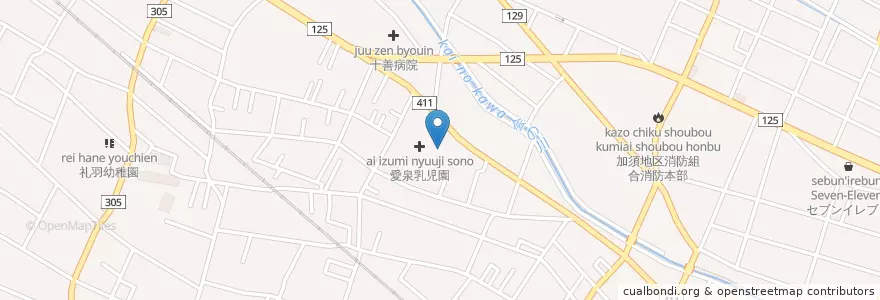 Mapa de ubicacion de 愛泉こども家庭センター en Japon, Préfecture De Saitama, Kazo.